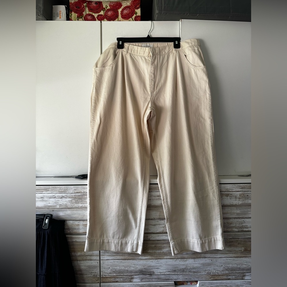 🤍 Banana Republic Cream Cotton Wide Leg Pants XL 40 Waist Cropped